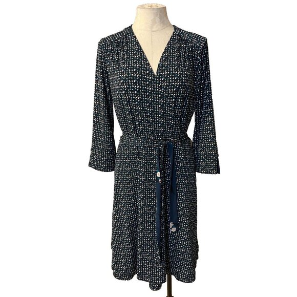 WHBM Dress M Medium Reversible 2 for 1 Blue Floral Stretch Career Church NEW - Picture 2 of 12